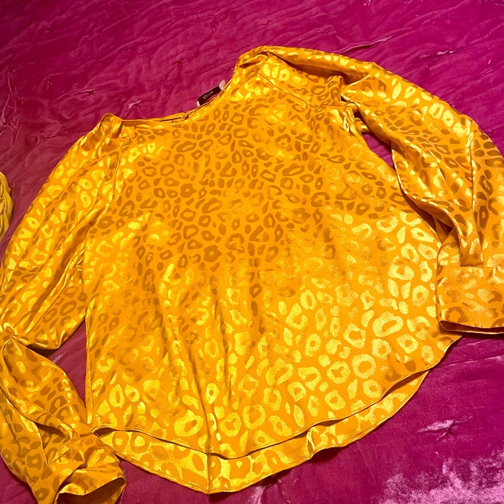 JustFab leopard long sleeve blouse - mustard